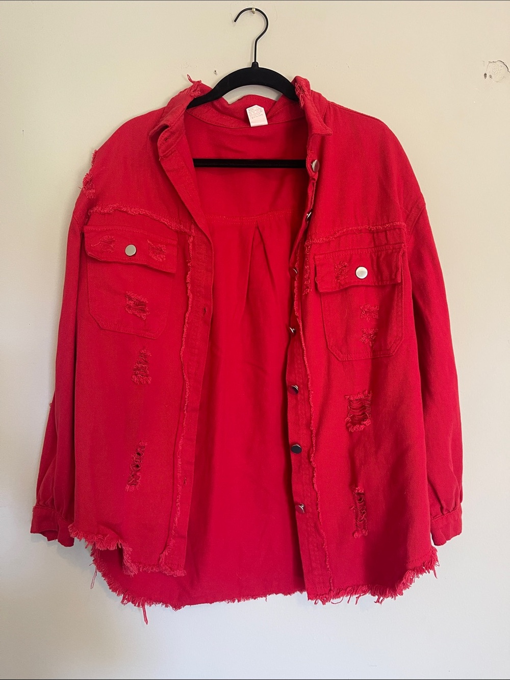 Amazon Red Distressed Jean Jacket
